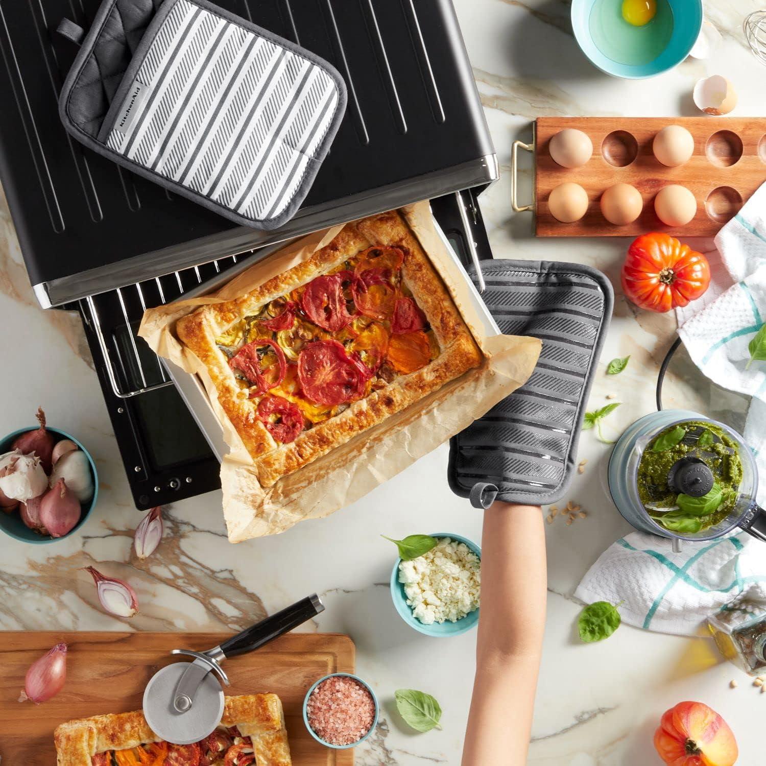 imageKitchenAid Albany Pot Holder 2Pack Set Aqua Sky 7quotx10quotCharcoal Grey