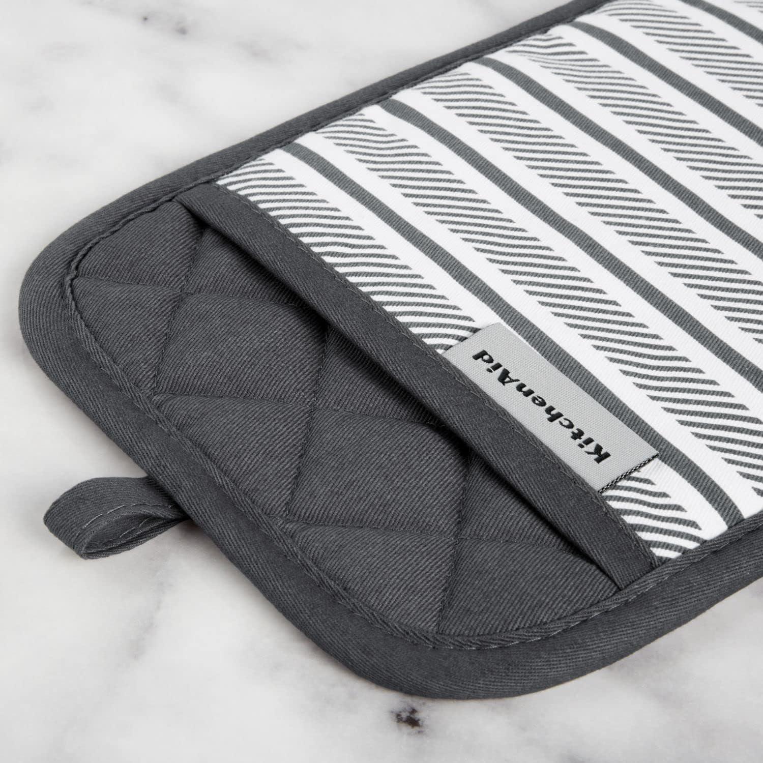 imageKitchenAid Albany Pot Holder 2Pack Set Aqua Sky 7quotx10quotCharcoal Grey