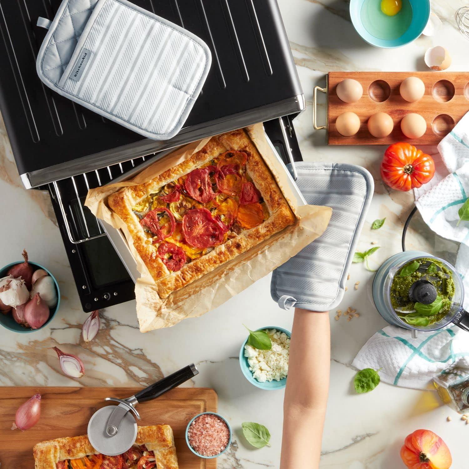 imageKitchenAid Albany Pot Holder 2Pack Set Aqua Sky 7quotx10quotMatte Grey