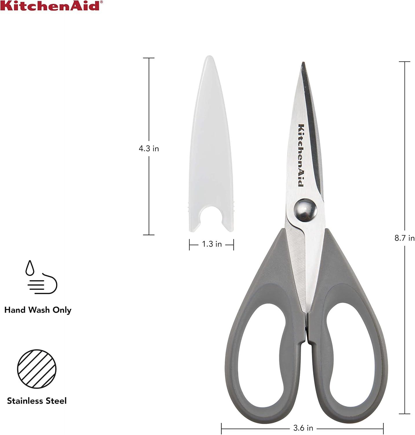 imageKitchenAid All Purpose Kitchen Shears with Protective Sheath Durable Stainless Steel Scissors Dishwasher Safe Soft Grip Comfort Handle 872 Inch Lavendar CreamGray