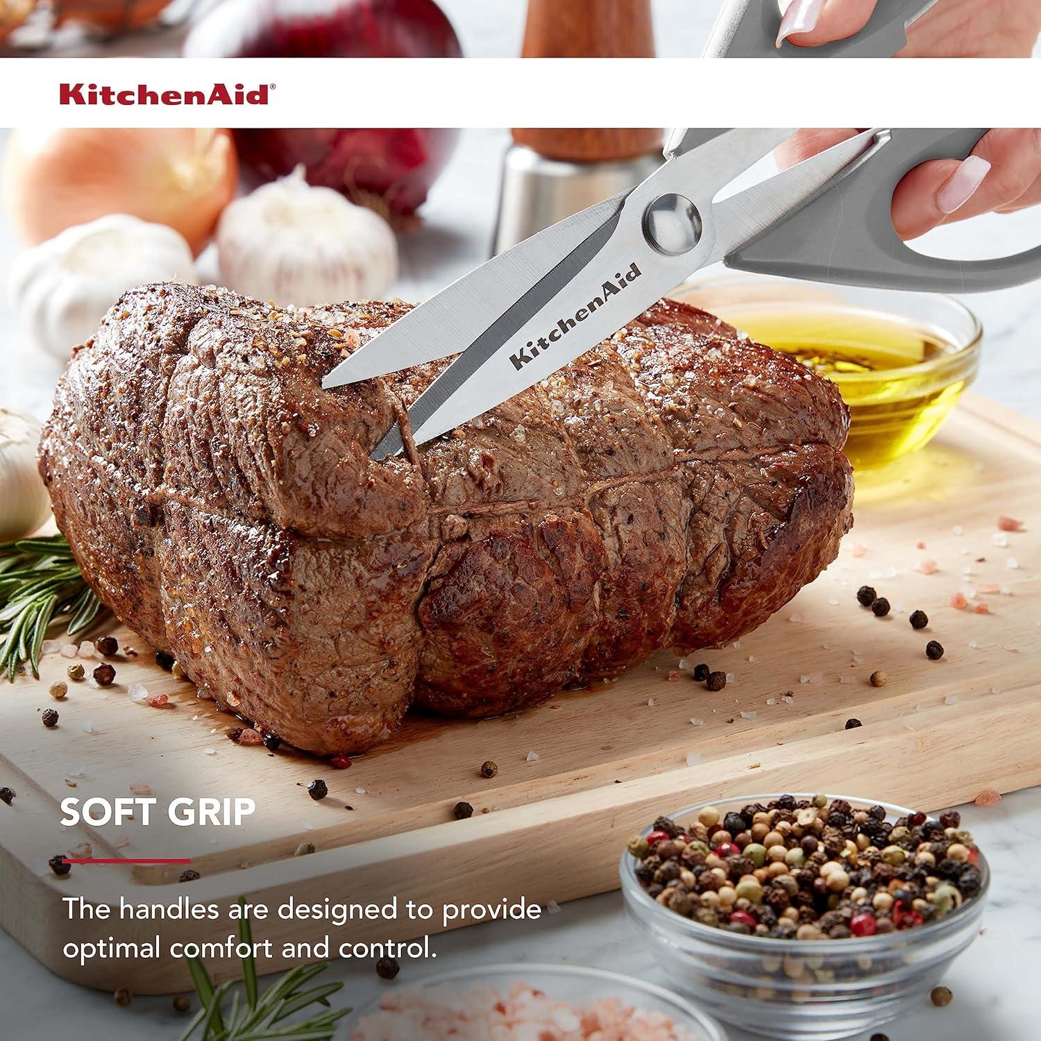 imageKitchenAid All Purpose Kitchen Shears with Protective Sheath Durable Stainless Steel Scissors Dishwasher Safe Soft Grip Comfort Handle 872 Inch Lavendar CreamGray