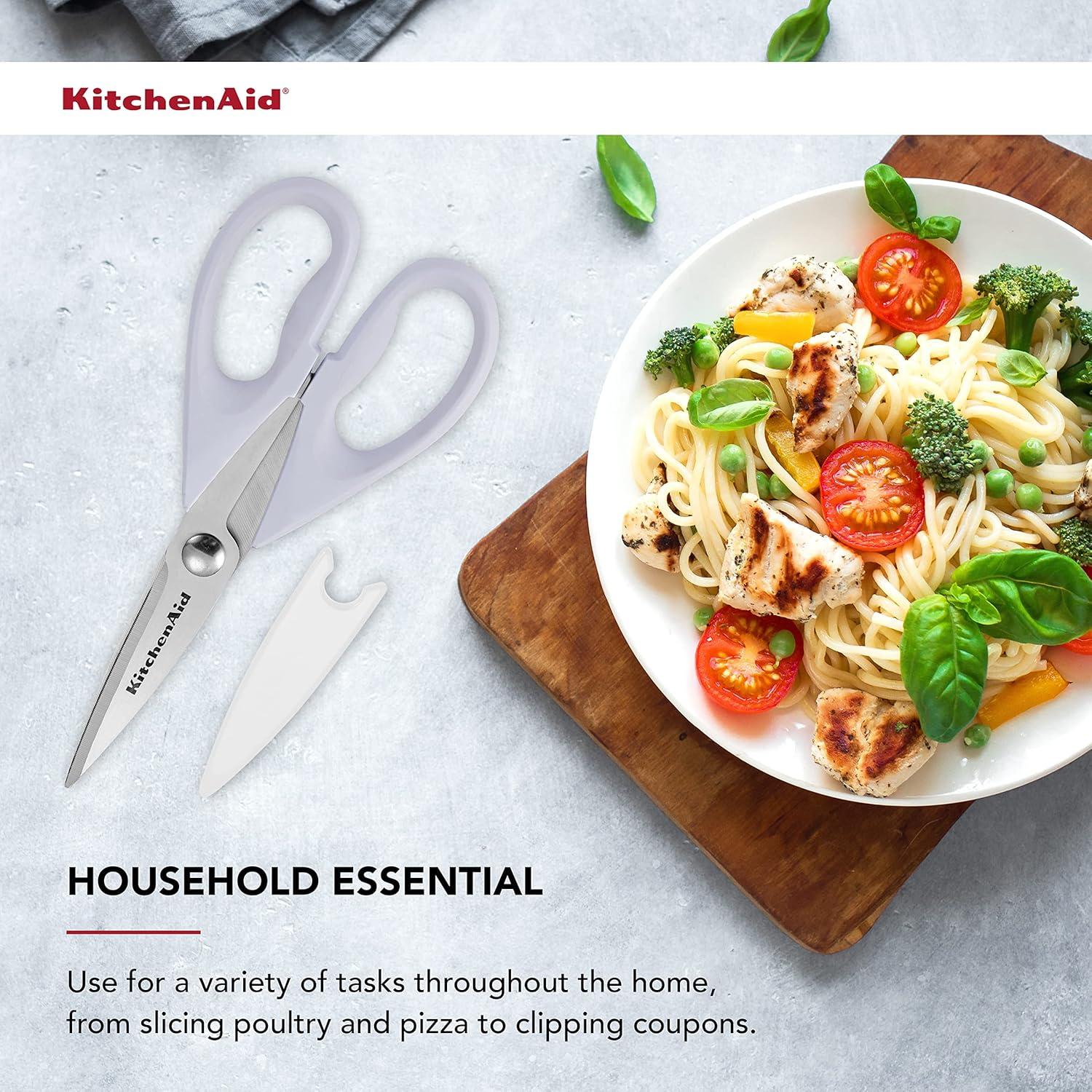 imageKitchenAid All Purpose Kitchen Shears with Protective Sheath Durable Stainless Steel Scissors Dishwasher Safe Soft Grip Comfort Handle 872 Inch Lavendar CreamLavendar Cream