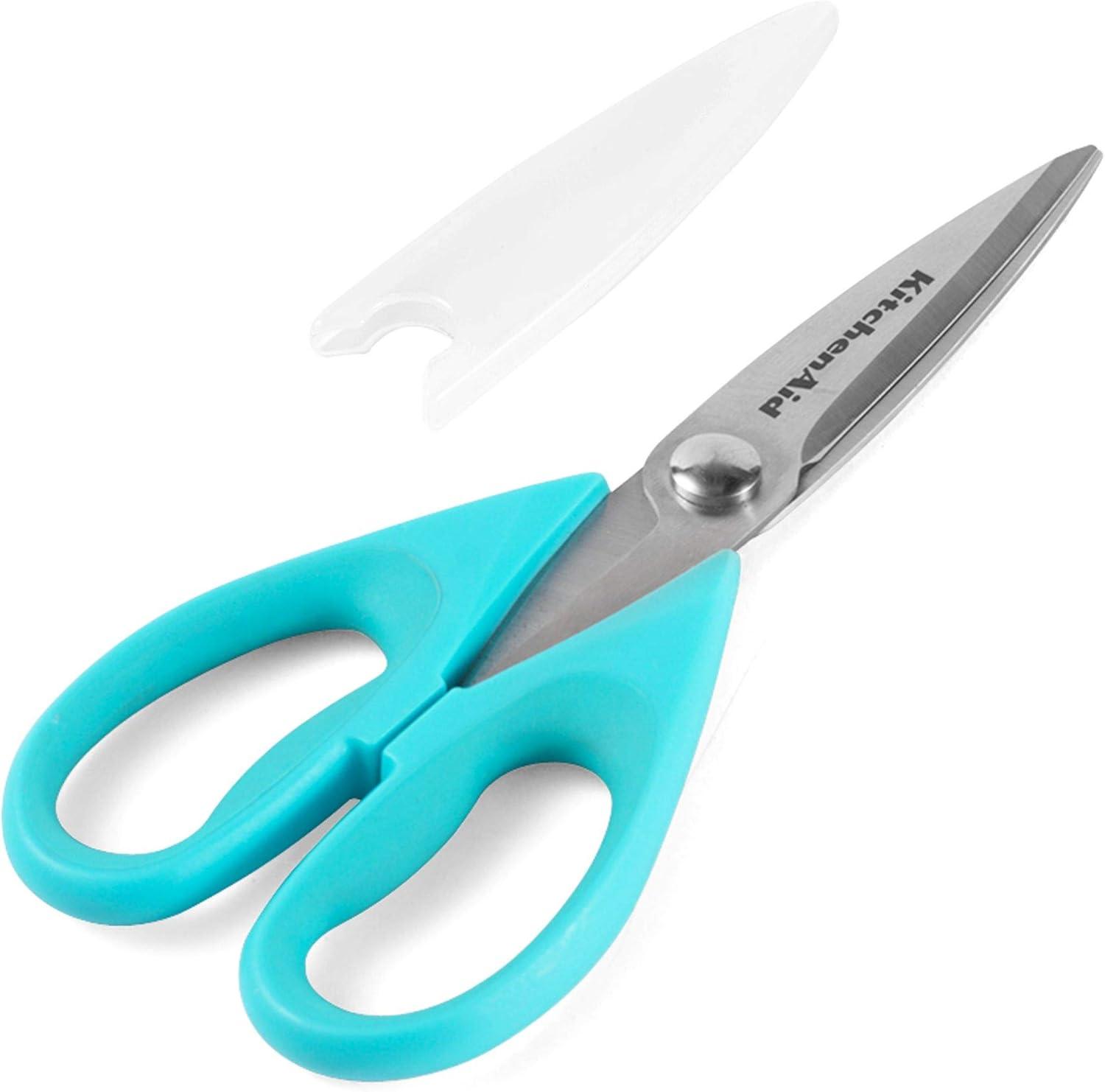 imageKitchenAid All Purpose Kitchen Shears with Protective Sheath Durable Stainless Steel Scissors Dishwasher Safe Soft Grip Comfort Handle 872 Inch Lavendar CreamTurquoise