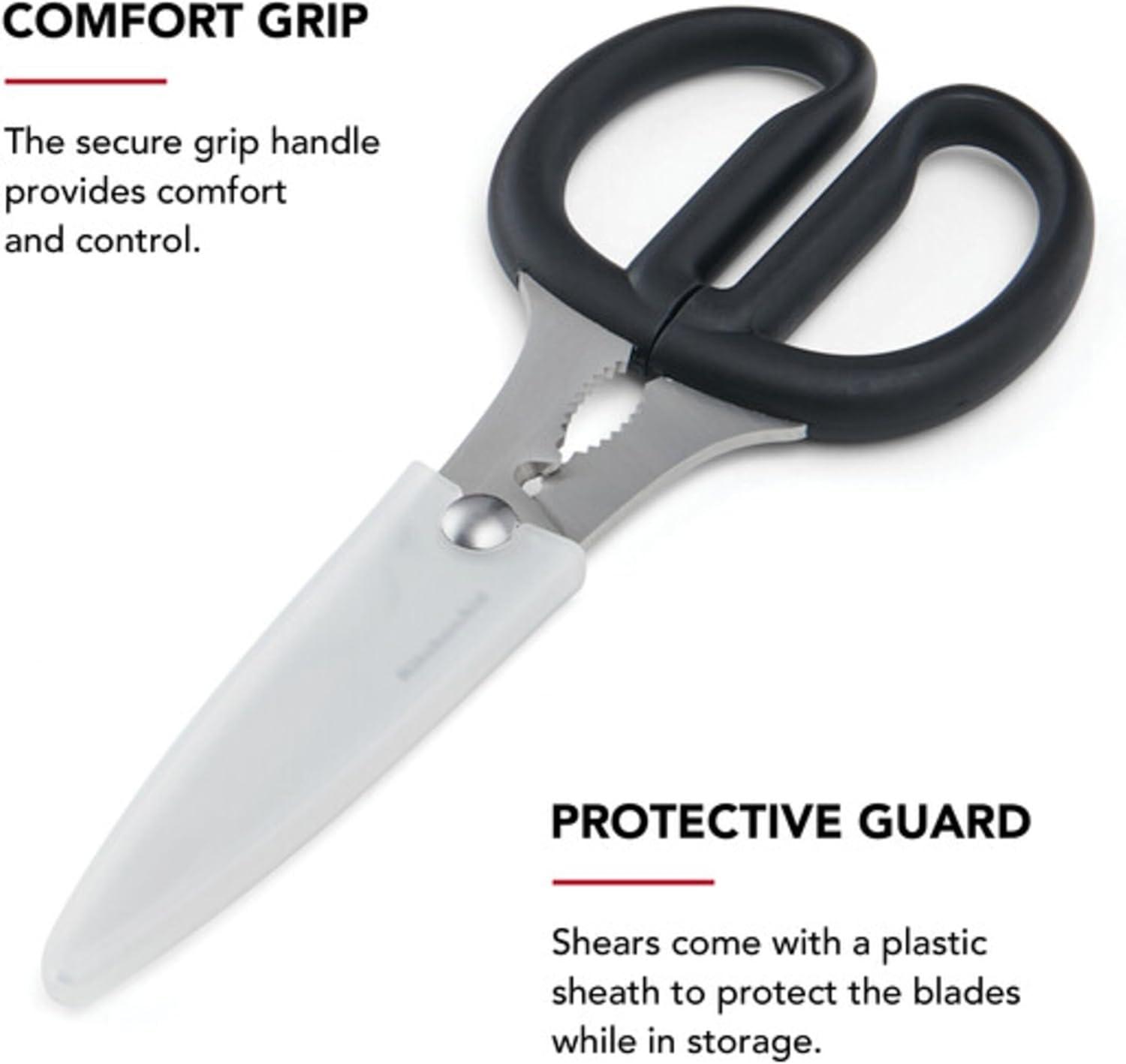 imageKitchenAid All Purpose Kitchen Shears with Protective Sheath Durable Stainless Steel Scissors Dishwasher Safe Soft Grip Comfort Handle 872 Inch Lavendar CreamBlackRed