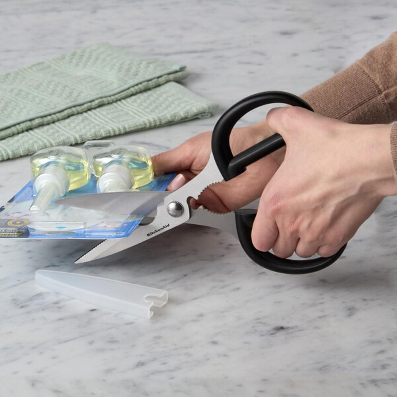 imageKitchenAid All Purpose Kitchen Shears with Protective Sheath Durable Stainless Steel Scissors Dishwasher Safe Soft Grip Comfort Handle 872 Inch Lavendar CreamBlackRed