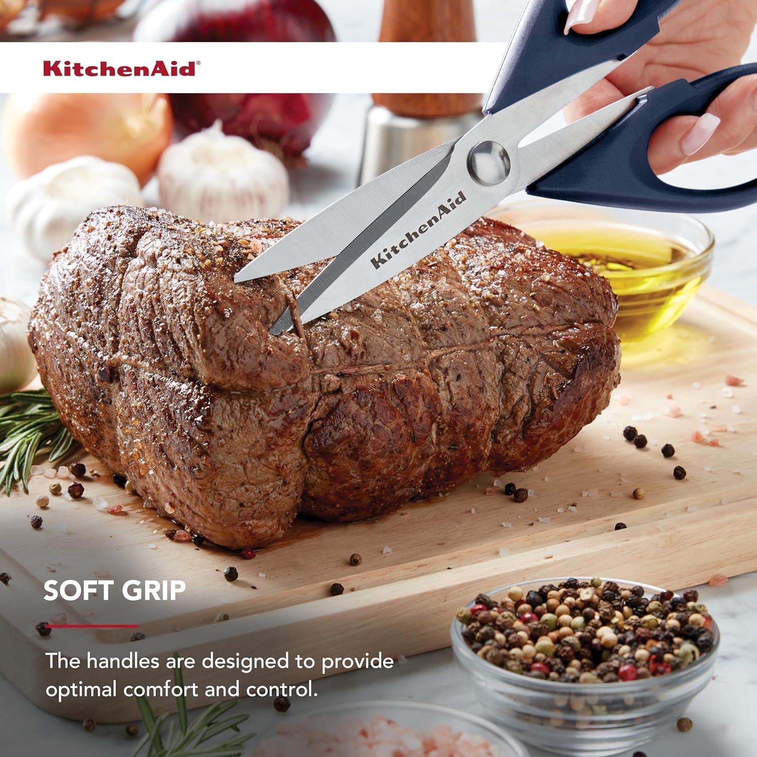 imageKitchenAid All Purpose Kitchen Shears with Protective Sheath Durable Stainless Steel Scissors Dishwasher Safe Soft Grip Comfort Handle 872 Inch Lavendar CreamInk Blue