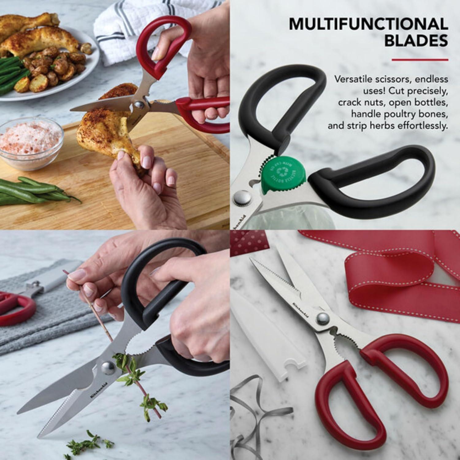 imageKitchenAid All Purpose Kitchen Shears with Protective Sheath Durable Stainless Steel Scissors Dishwasher Safe Soft Grip Comfort Handle 872 Inch Lavendar CreamBlackRed