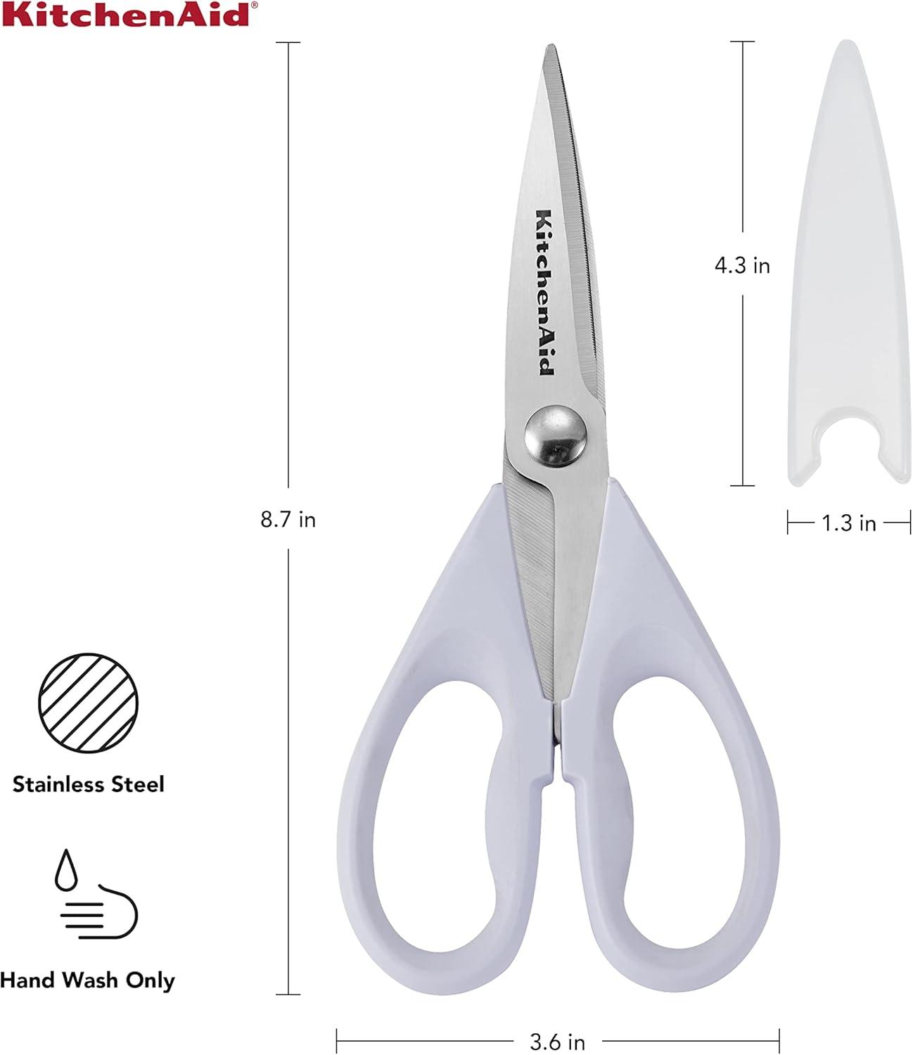 imageKitchenAid All Purpose Kitchen Shears with Protective Sheath Durable Stainless Steel Scissors Dishwasher Safe Soft Grip Comfort Handle 872 Inch Lavendar CreamLavendar Cream