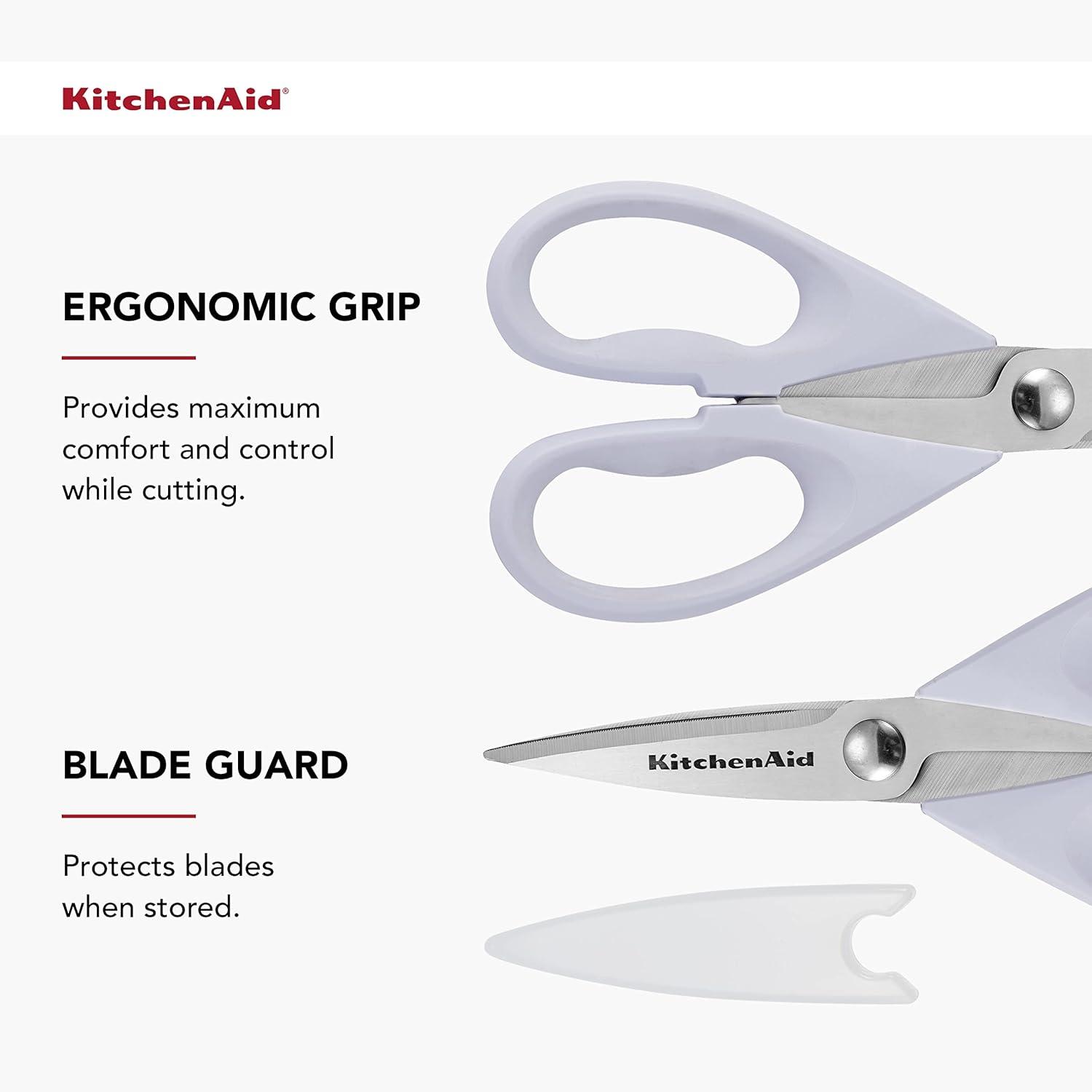 imageKitchenAid All Purpose Kitchen Shears with Protective Sheath Durable Stainless Steel Scissors Dishwasher Safe Soft Grip Comfort Handle 872 Inch Lavendar CreamLavendar Cream