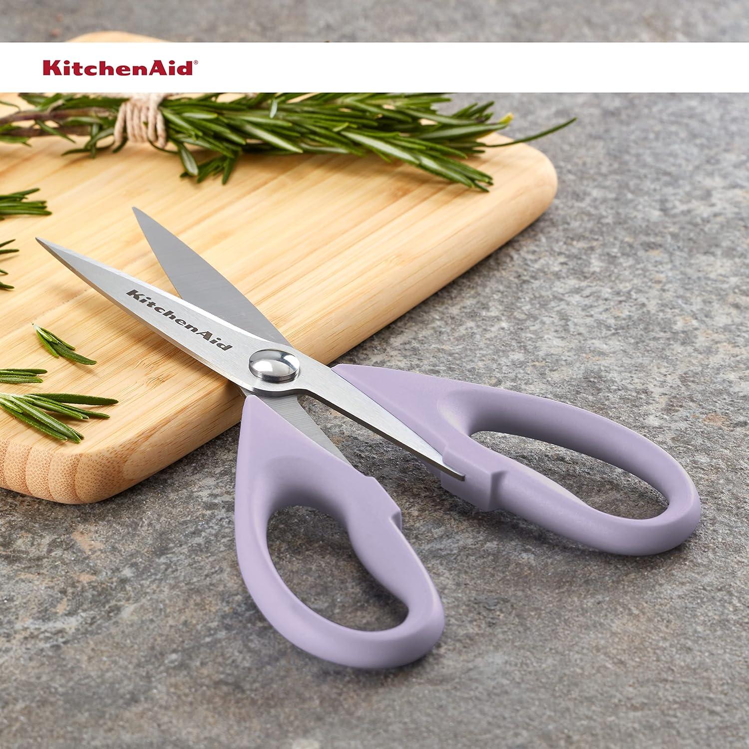 imageKitchenAid All Purpose Kitchen Shears with Protective Sheath Durable Stainless Steel Scissors Dishwasher Safe Soft Grip Comfort Handle 872 Inch Lavendar CreamLavendar Cream