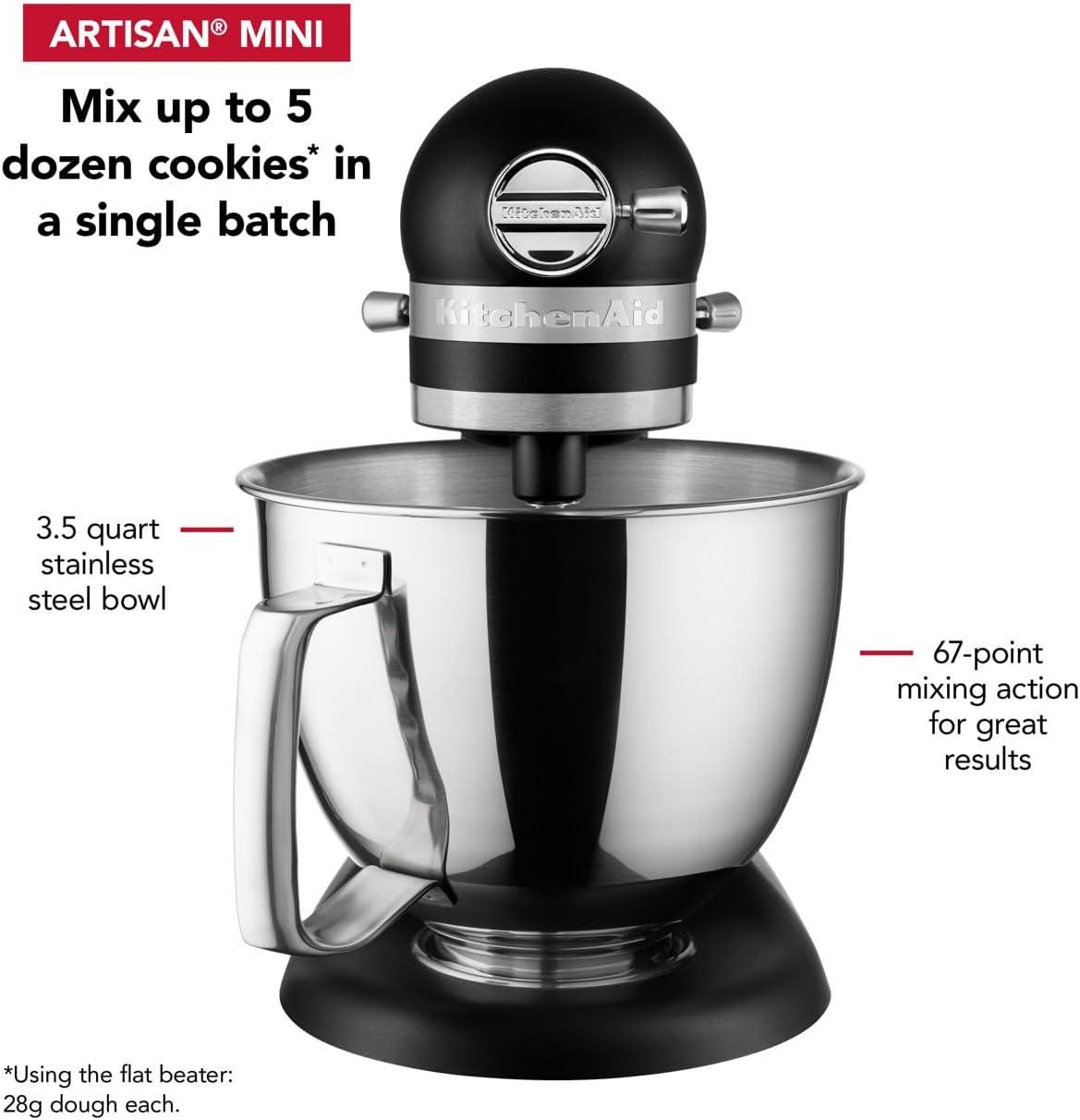 imageKitchenAid Artisan Mini 35 Quart TiltHead Stand Mixer KSM3316X WhiteBlack Matte