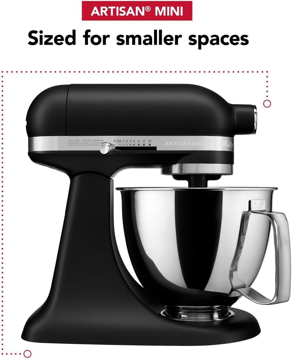 imageKitchenAid Artisan Mini 35 Quart TiltHead Stand Mixer KSM3316X WhiteBlack Matte