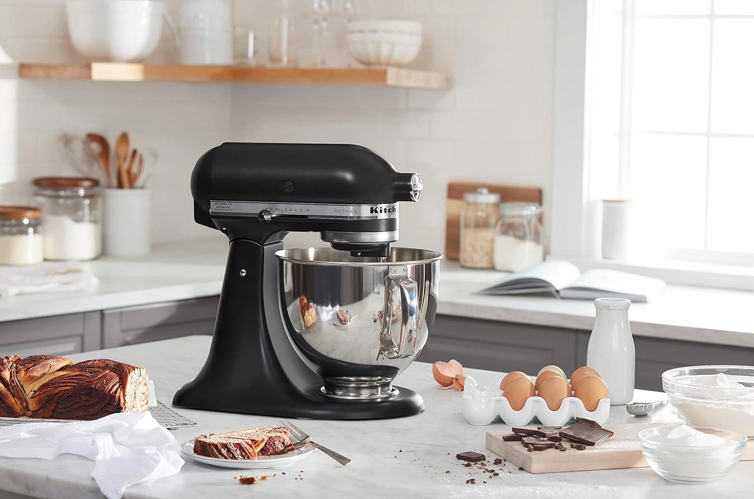 imageKitchenAid Artisan Series 5 Quart Tilt Head Stand Mixer with Pouring Shield KSM150PS Lavender CreamMatte Black