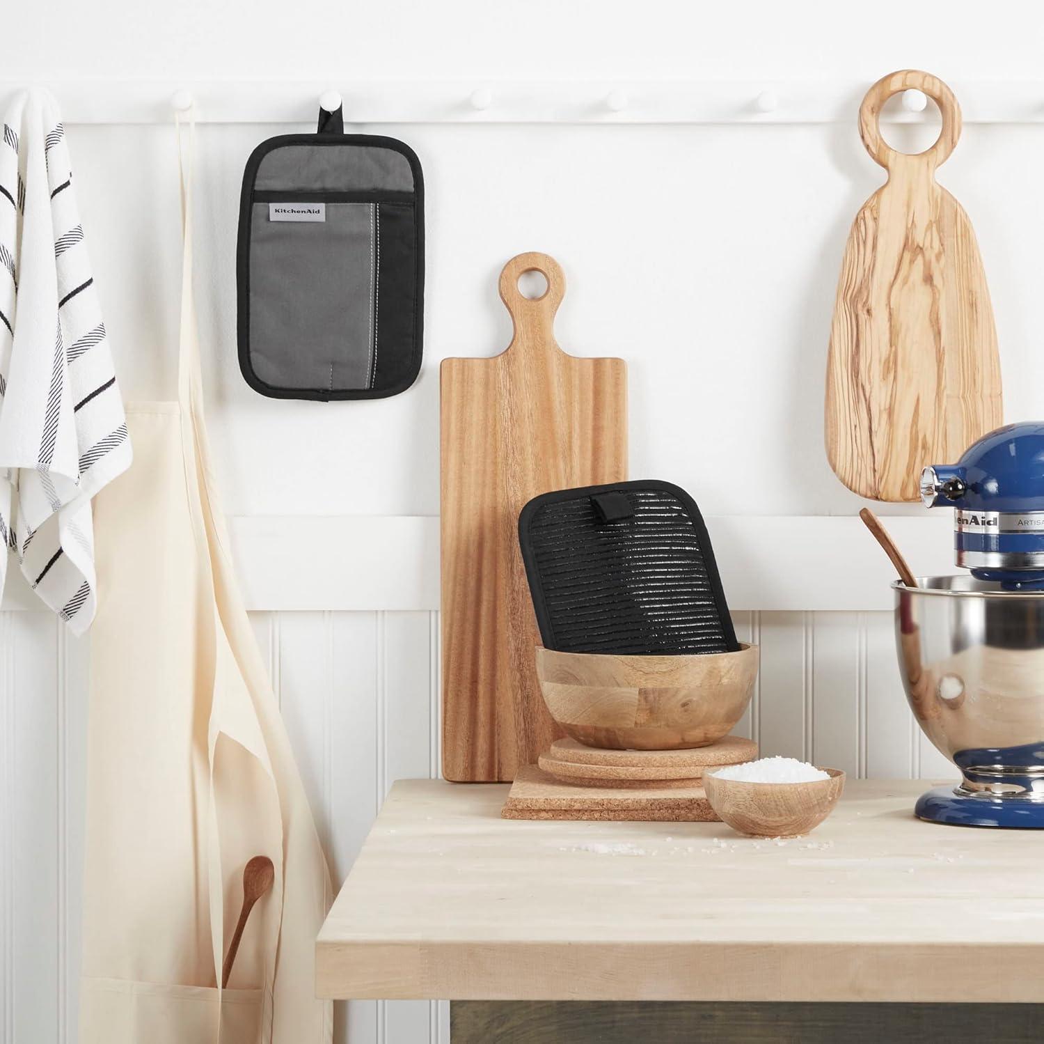 imageKitchenAid Beacon TwoTone NonSlip Pot Holder Set Aqua Sky 7quotx10quot 2 PieceContour SilverMatte Black