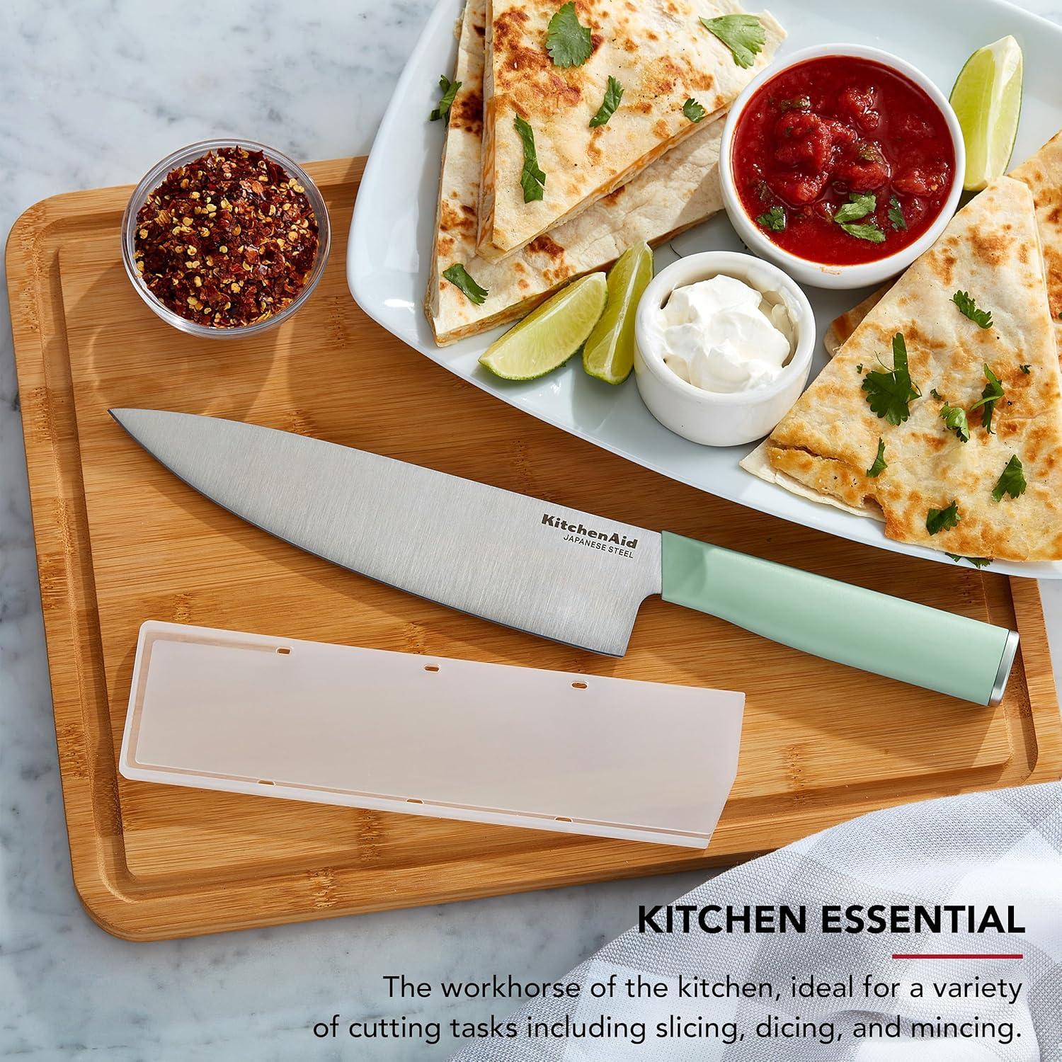 imageKitchenAid Classic Chef Knife with CustomFit Blade Cover Sharp Kitchen Knife HighCarbon Japanese Stainless Steel Blade Blade 8 inch PistachioPistachio