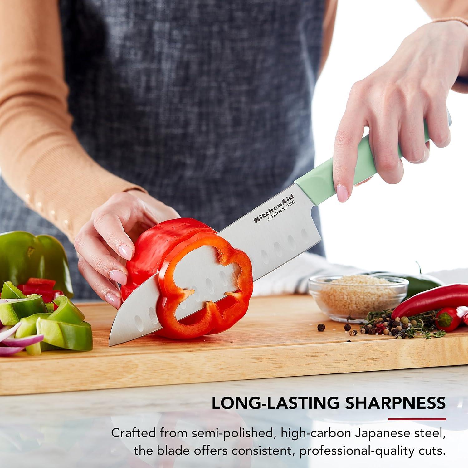 imageKitchenAid Classic Chef Knife with CustomFit Blade Cover Sharp Kitchen Knife HighCarbon Japanese Stainless Steel Blade Blade 8 inch PistachioPistachio