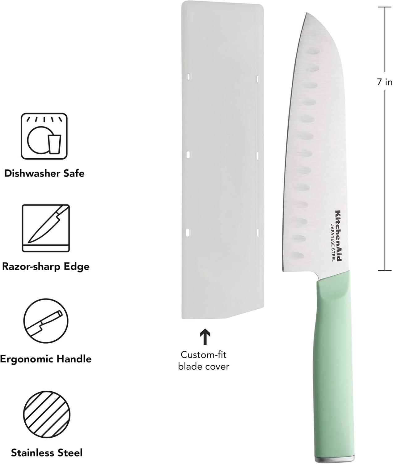 imageKitchenAid Classic Chef Knife with CustomFit Blade Cover Sharp Kitchen Knife HighCarbon Japanese Stainless Steel Blade Blade 8 inch PistachioPistachio