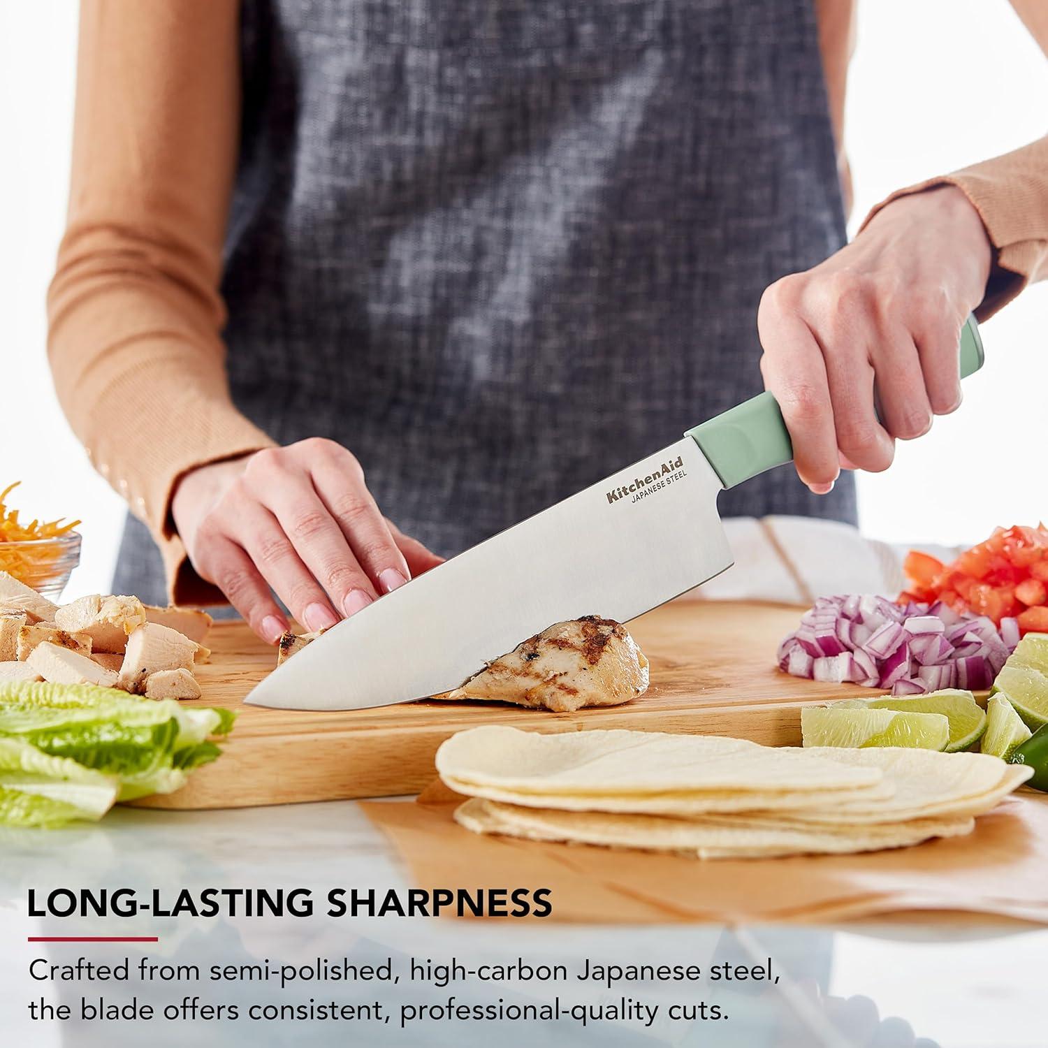 imageKitchenAid Classic Chef Knife with CustomFit Blade Cover Sharp Kitchen Knife HighCarbon Japanese Stainless Steel Blade Blade 8 inch PistachioPistachio