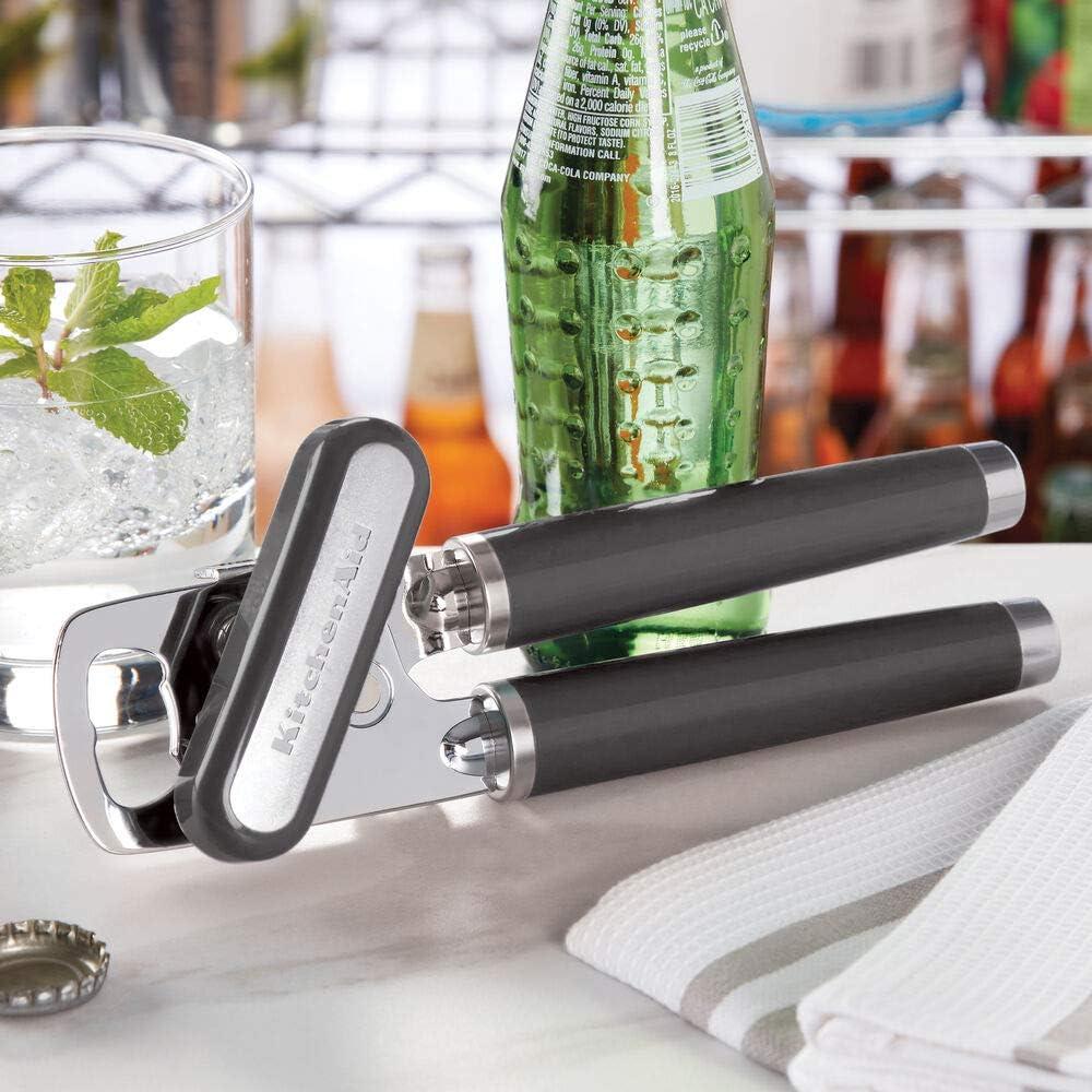 imageKitchenAid Classic Multifunction Can Opener and Bottle Opener Easy to Use Razor Sharp Stainless Steel Cutting Wheel Soft Ergonomic Handles Lavendar CreamCharcoal