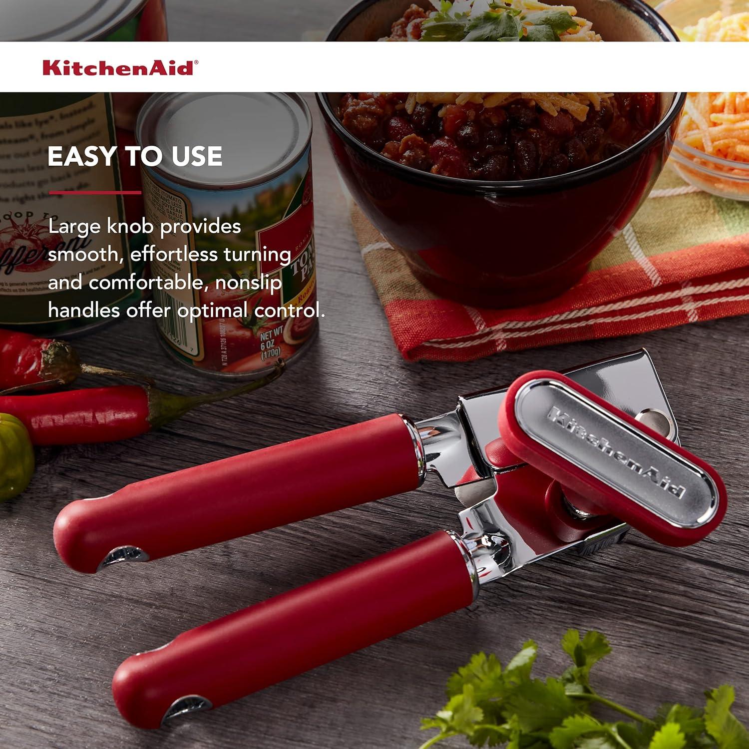 imageKitchenAid Classic Multifunction Can Opener and Bottle Opener Easy to Use Razor Sharp Stainless Steel Cutting Wheel Soft Ergonomic Handles Lavendar CreamSoft Red
