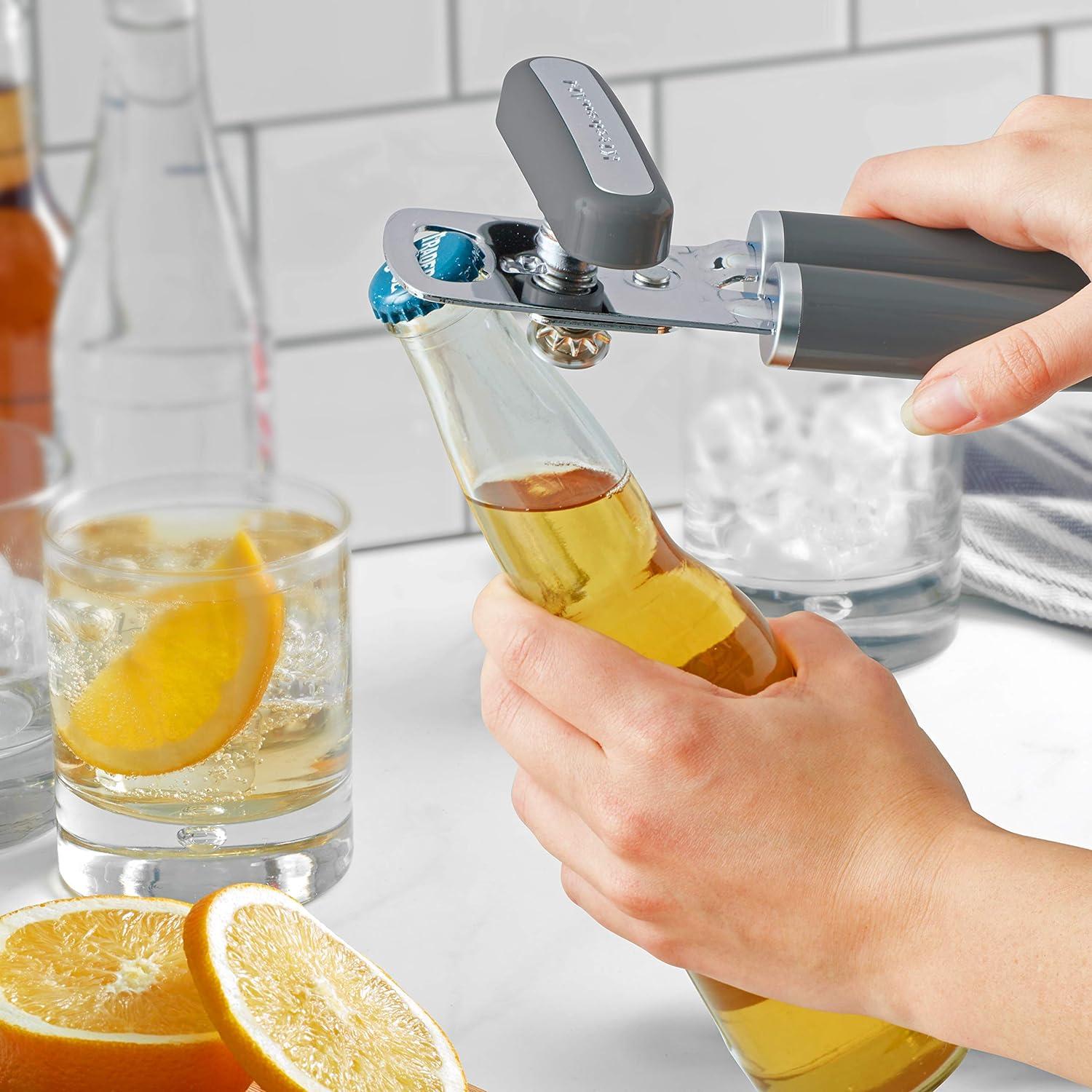 imageKitchenAid Classic Multifunction Can Opener and Bottle Opener Easy to Use Razor Sharp Stainless Steel Cutting Wheel Soft Ergonomic Handles Lavendar CreamCharcoal