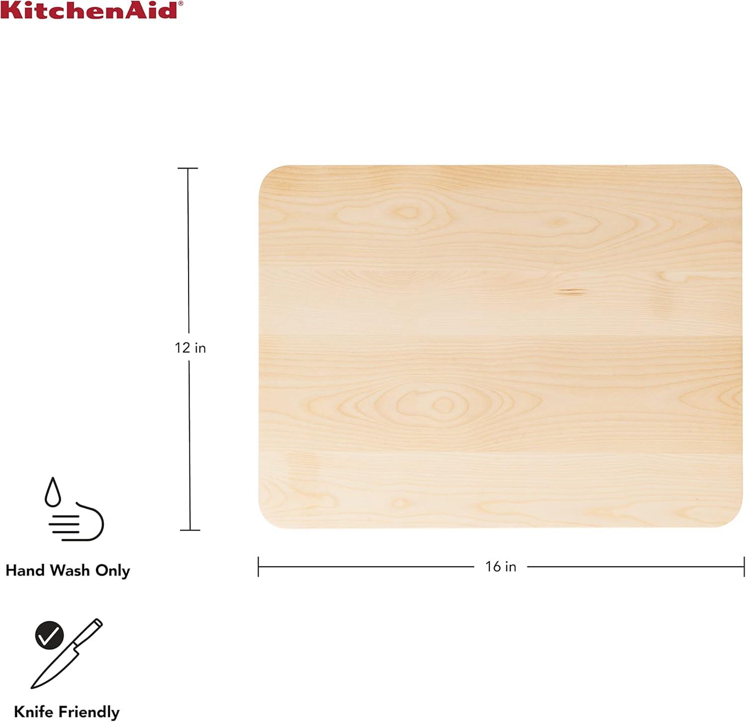 imageKitchenAid Classic Rubberwood Cutting Board with Perimeter Trench Reversible Chopping Board 11inch x 14Inch Natural158L x 12W