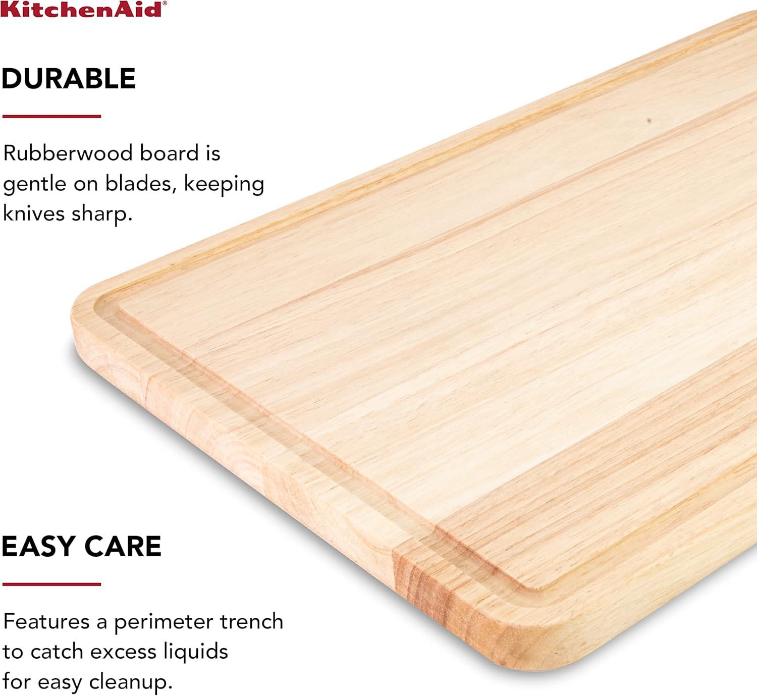 imageKitchenAid Classic Rubberwood Cutting Board with Perimeter Trench Reversible Chopping Board 11inch x 14Inch Natural181L x 12W