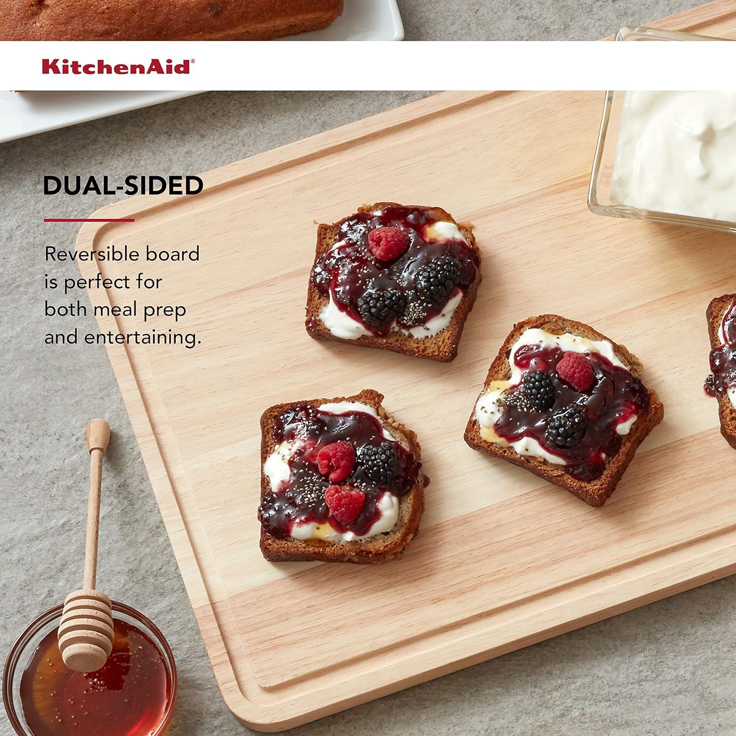 imageKitchenAid Classic Rubberwood Cutting Board with Perimeter Trench Reversible Chopping Board 11inch x 14Inch Natural181L x 12W