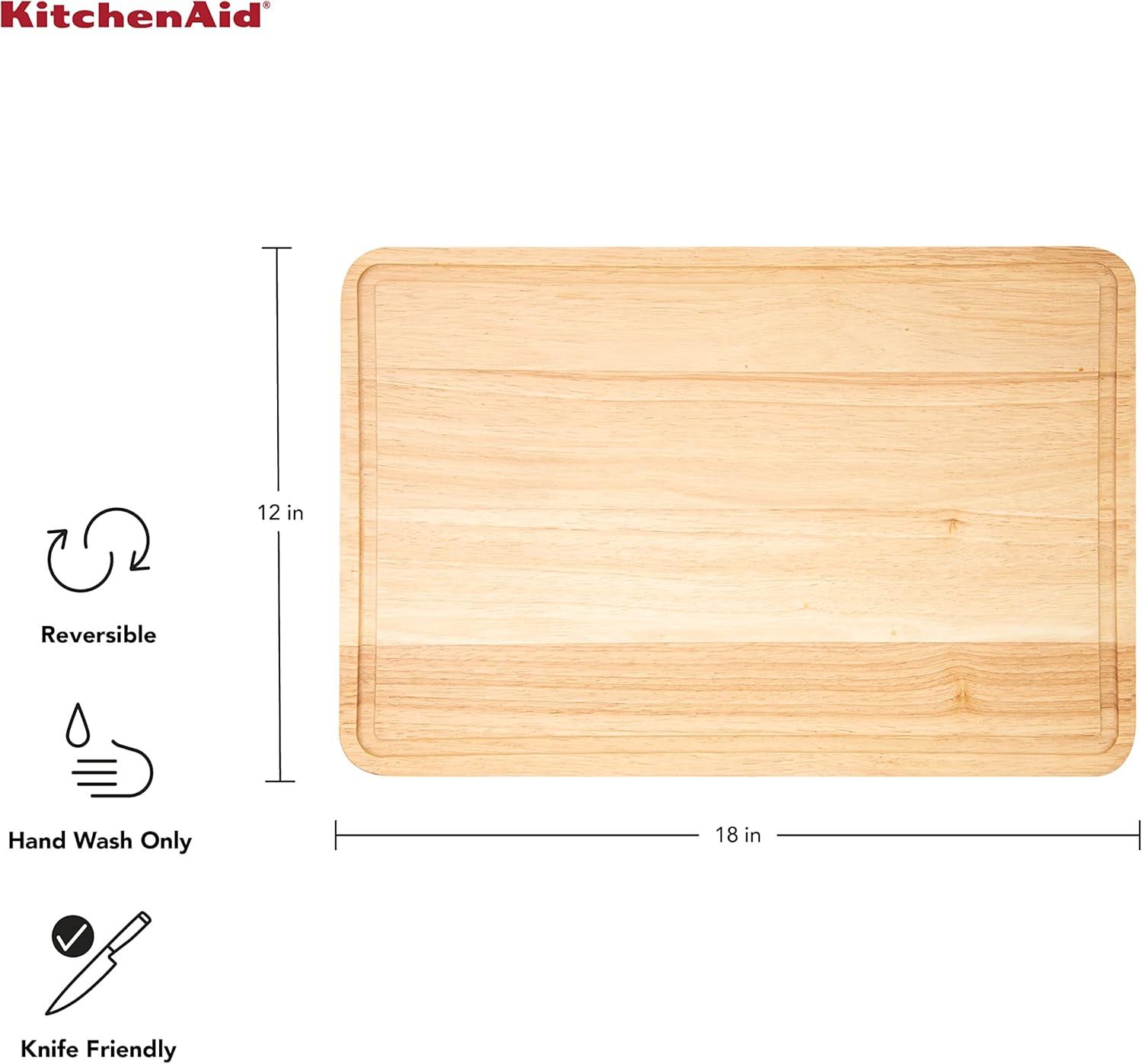 imageKitchenAid Classic Rubberwood Cutting Board with Perimeter Trench Reversible Chopping Board 11inch x 14Inch Natural181L x 12W