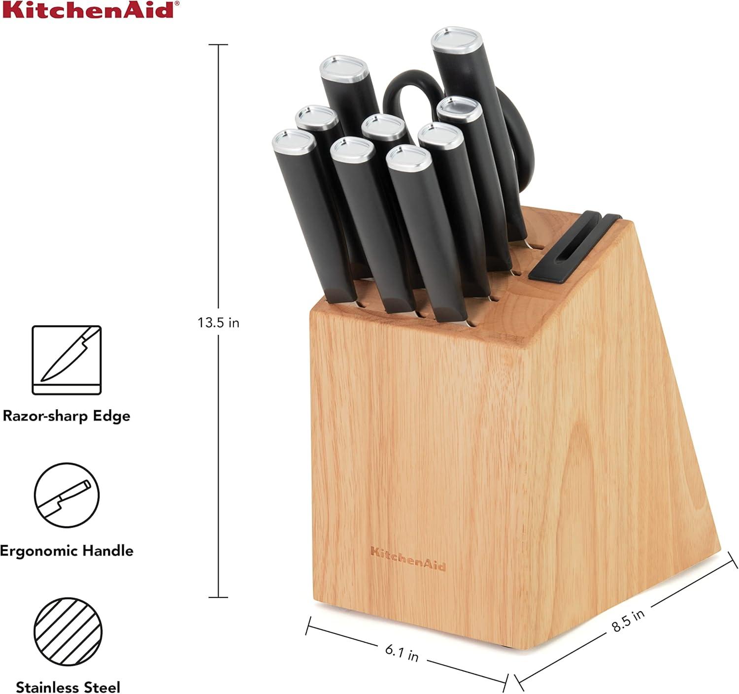 imageKitchenAid Classic Serrated Bread Knife with CustomFit Blade Cover 8inch Sharp Kitchen Knife HighCarbon Japanese Stainless Steel Blade Black12Piece