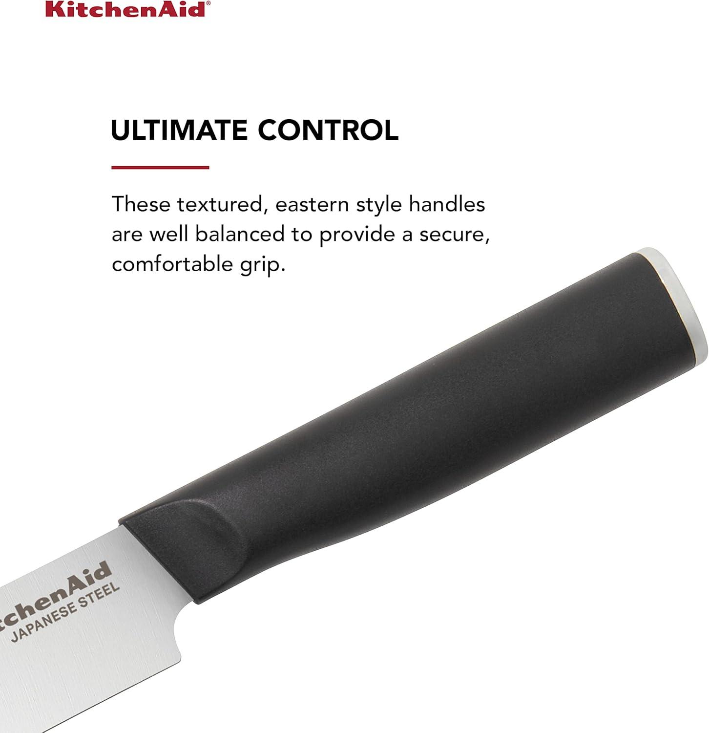 imageKitchenAid Classic Serrated Bread Knife with CustomFit Blade Cover 8inch Sharp Kitchen Knife HighCarbon Japanese Stainless Steel Blade Black12Piece