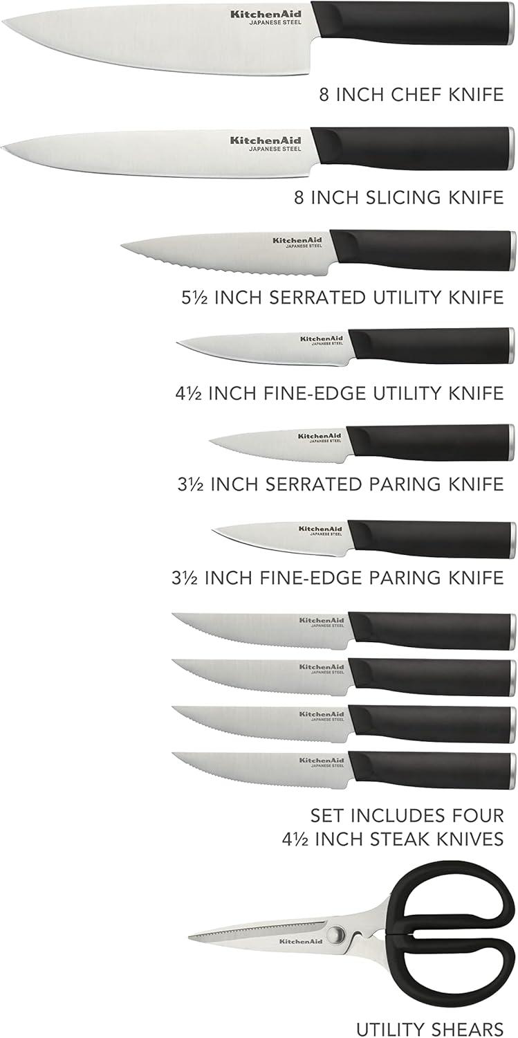 imageKitchenAid Classic Serrated Bread Knife with CustomFit Blade Cover 8inch Sharp Kitchen Knife HighCarbon Japanese Stainless Steel Blade Black12Piece