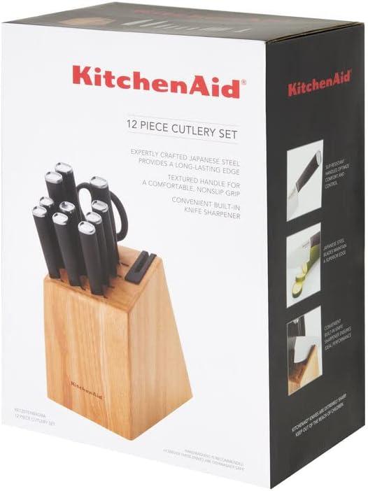 imageKitchenAid Classic Serrated Bread Knife with CustomFit Blade Cover 8inch Sharp Kitchen Knife HighCarbon Japanese Stainless Steel Blade Black12Piece