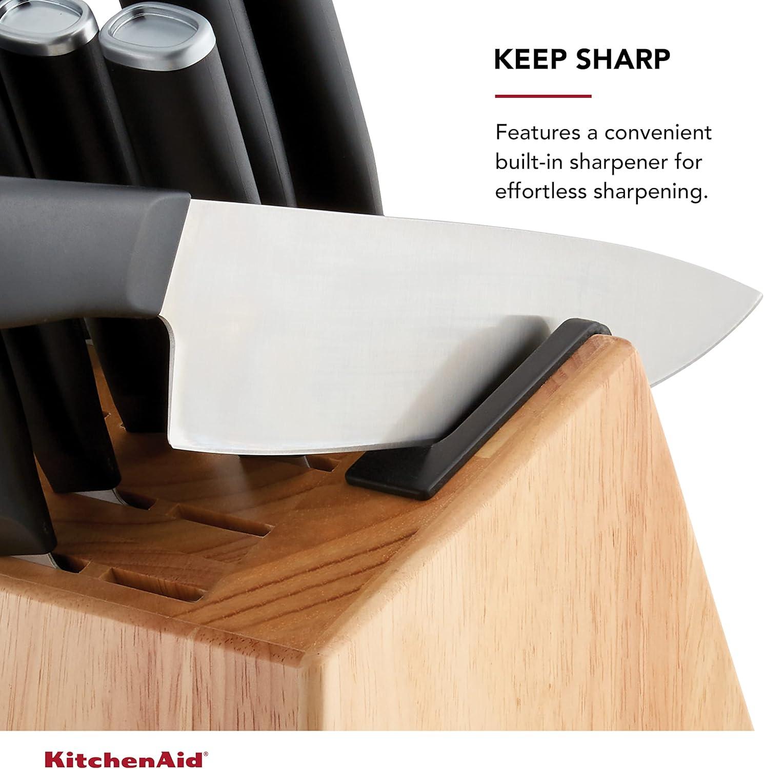 imageKitchenAid Classic Serrated Bread Knife with CustomFit Blade Cover 8inch Sharp Kitchen Knife HighCarbon Japanese Stainless Steel Blade Black12Piece