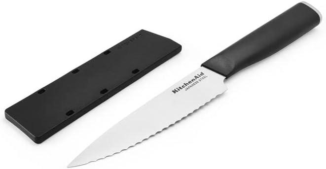 imageKitchenAid Classic Serrated Bread Knife with CustomFit Blade Cover 8inch Sharp Kitchen Knife HighCarbon Japanese Stainless Steel Blade Black8