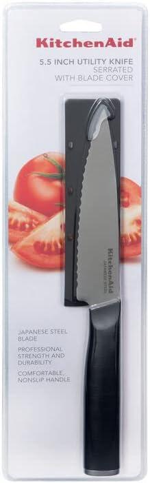 imageKitchenAid Classic Serrated Bread Knife with CustomFit Blade Cover 8inch Sharp Kitchen Knife HighCarbon Japanese Stainless Steel Blade Black8