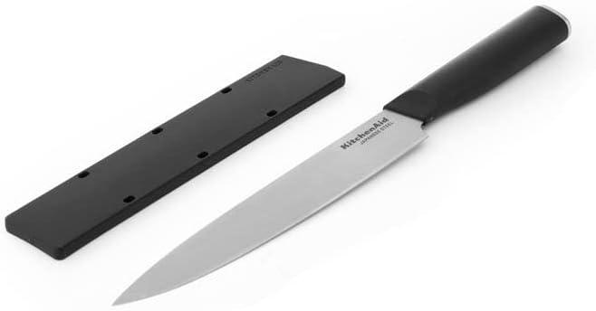 imageKitchenAid Classic Serrated Bread Knife with CustomFit Blade Cover 8inch Sharp Kitchen Knife HighCarbon Japanese Stainless Steel Blade Black8