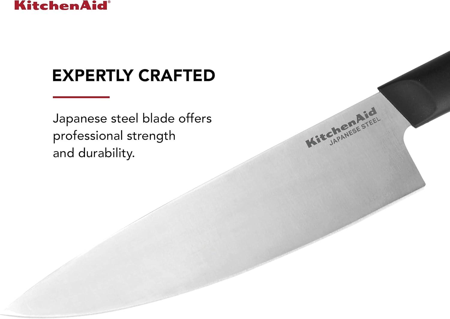 imageKitchenAid Classic Serrated Bread Knife with CustomFit Blade Cover 8inch Sharp Kitchen Knife HighCarbon Japanese Stainless Steel Blade Black8