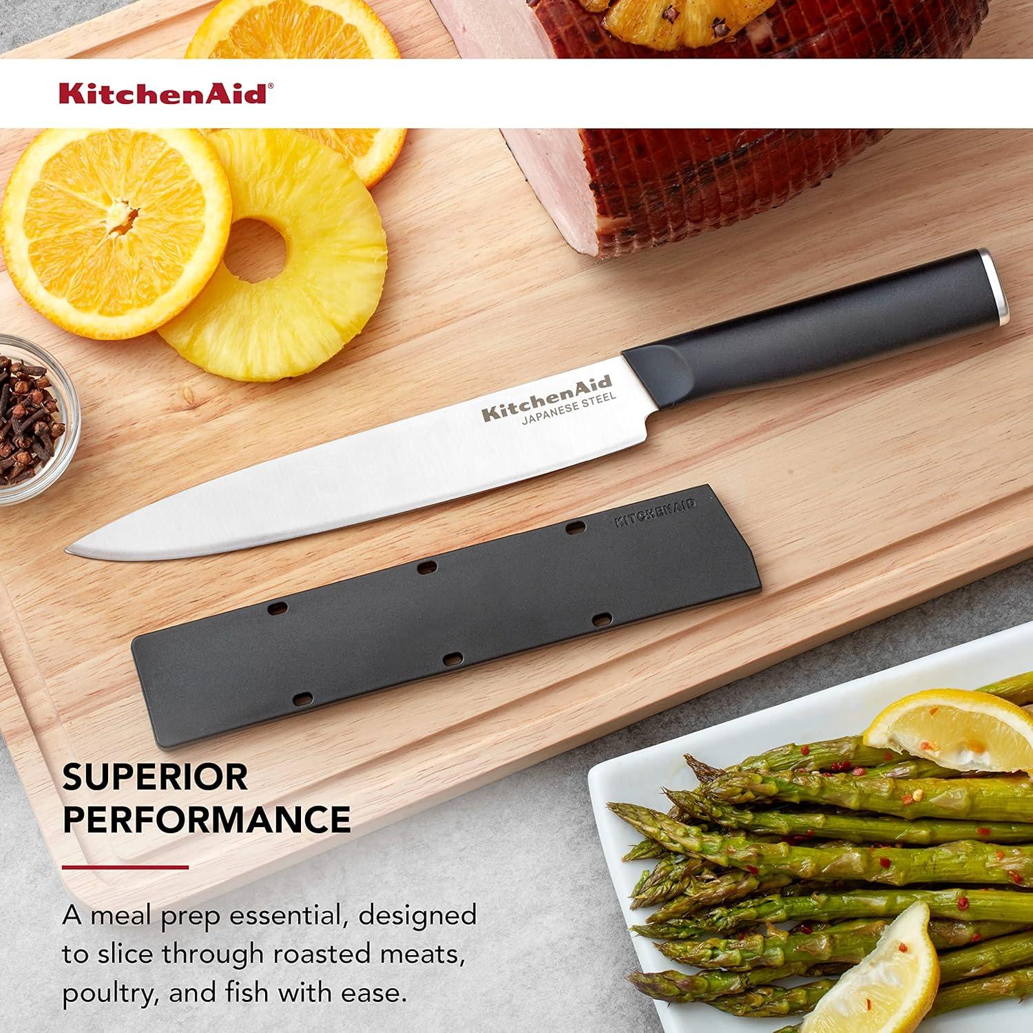 imageKitchenAid Classic Serrated Bread Knife with CustomFit Blade Cover 8inch Sharp Kitchen Knife HighCarbon Japanese Stainless Steel Blade Black8