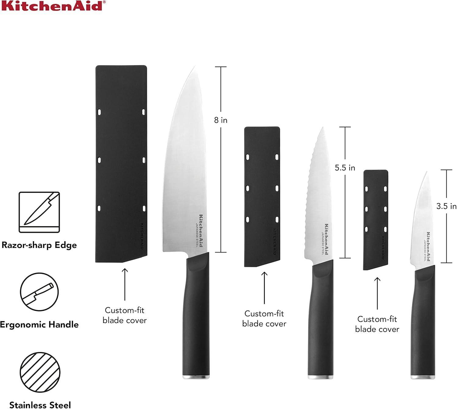 imageKitchenAid Classic Serrated Bread Knife with CustomFit Blade Cover 8inch Sharp Kitchen Knife HighCarbon Japanese Stainless Steel Blade Black8