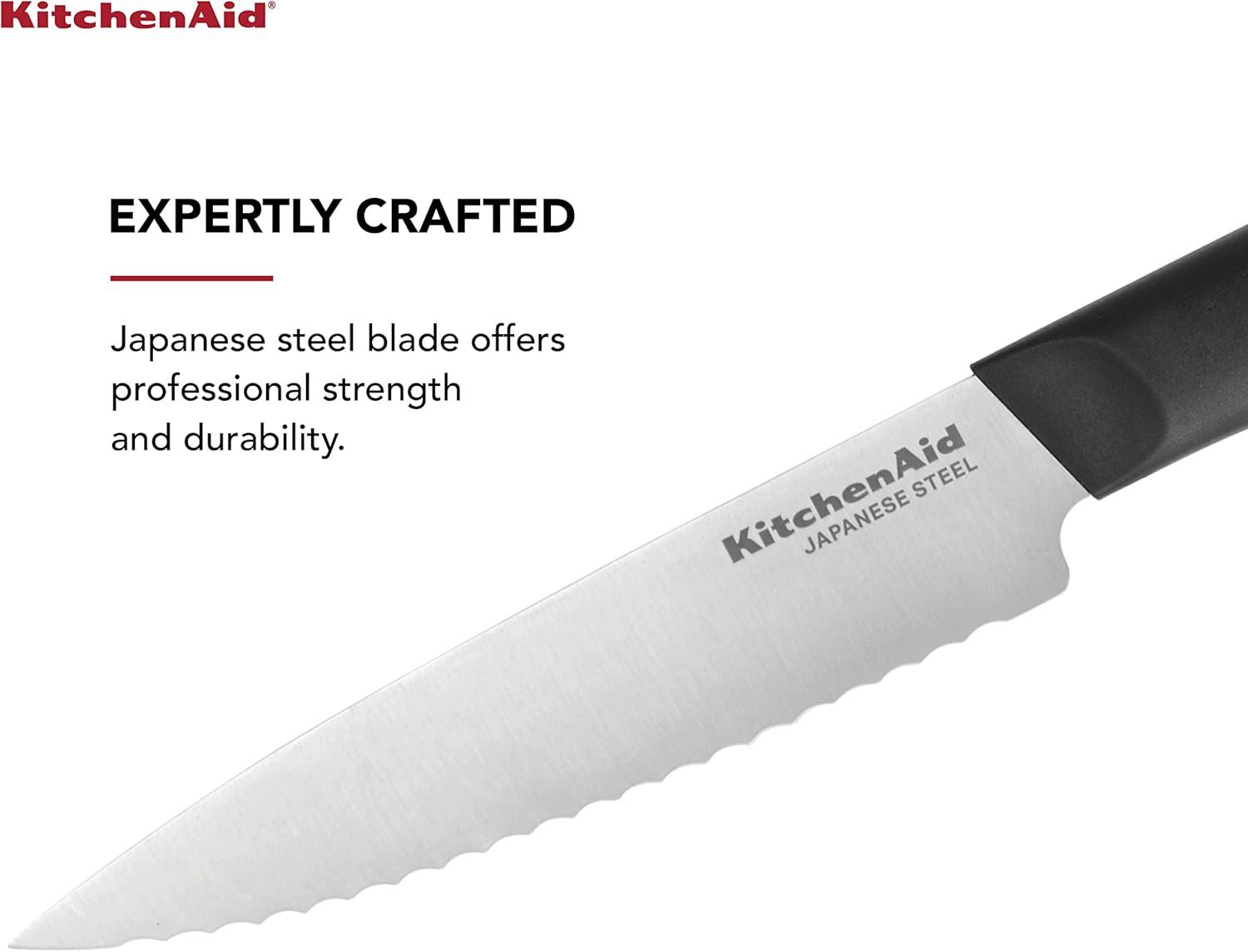 imageKitchenAid Classic Serrated Bread Knife with CustomFit Blade Cover 8inch Sharp Kitchen Knife HighCarbon Japanese Stainless Steel Blade Black8