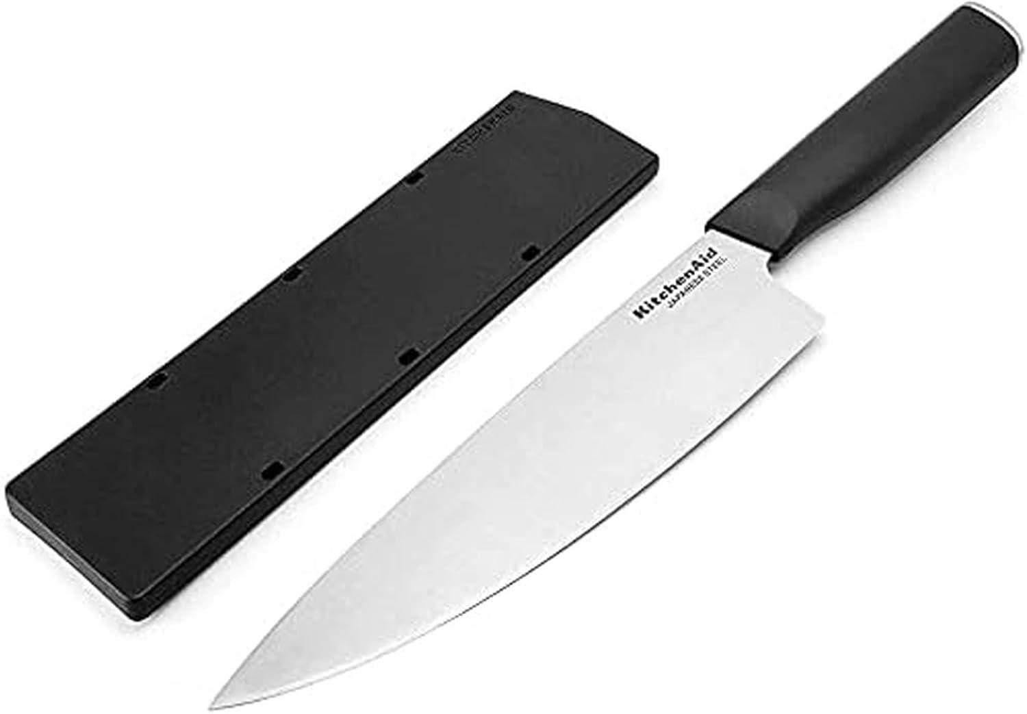 imageKitchenAid Classic Serrated Bread Knife with CustomFit Blade Cover 8inch Sharp Kitchen Knife HighCarbon Japanese Stainless Steel Blade Black8