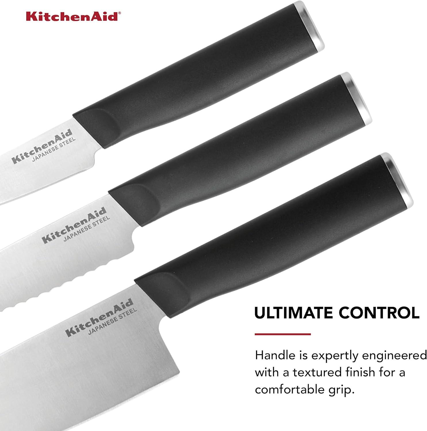 imageKitchenAid Classic Serrated Bread Knife with CustomFit Blade Cover 8inch Sharp Kitchen Knife HighCarbon Japanese Stainless Steel Blade Black8