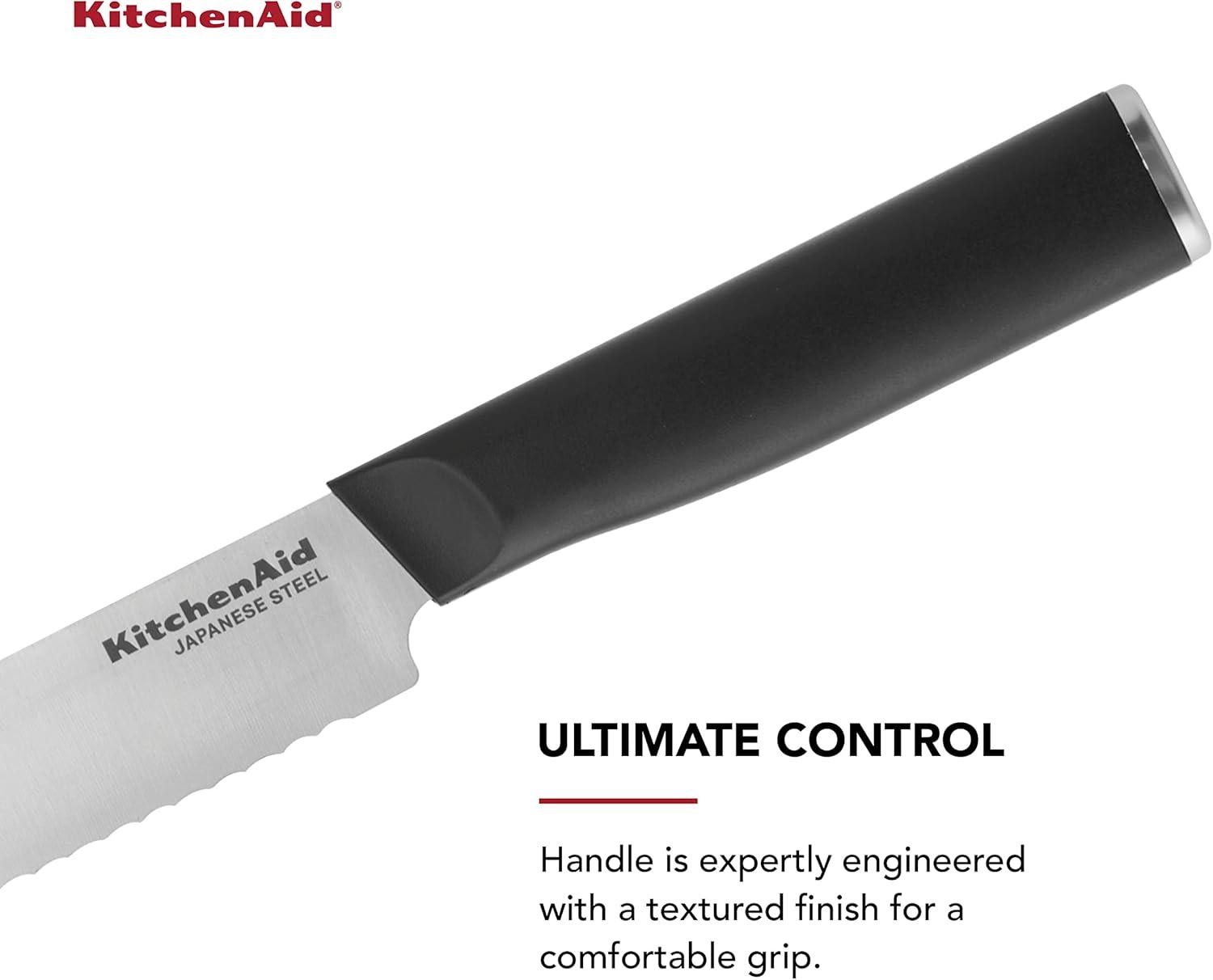 imageKitchenAid Classic Serrated Bread Knife with CustomFit Blade Cover 8inch Sharp Kitchen Knife HighCarbon Japanese Stainless Steel Blade Black8