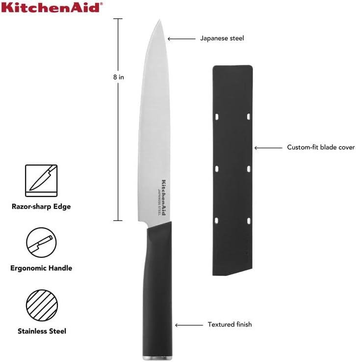 imageKitchenAid Classic Serrated Bread Knife with CustomFit Blade Cover 8inch Sharp Kitchen Knife HighCarbon Japanese Stainless Steel Blade Black8