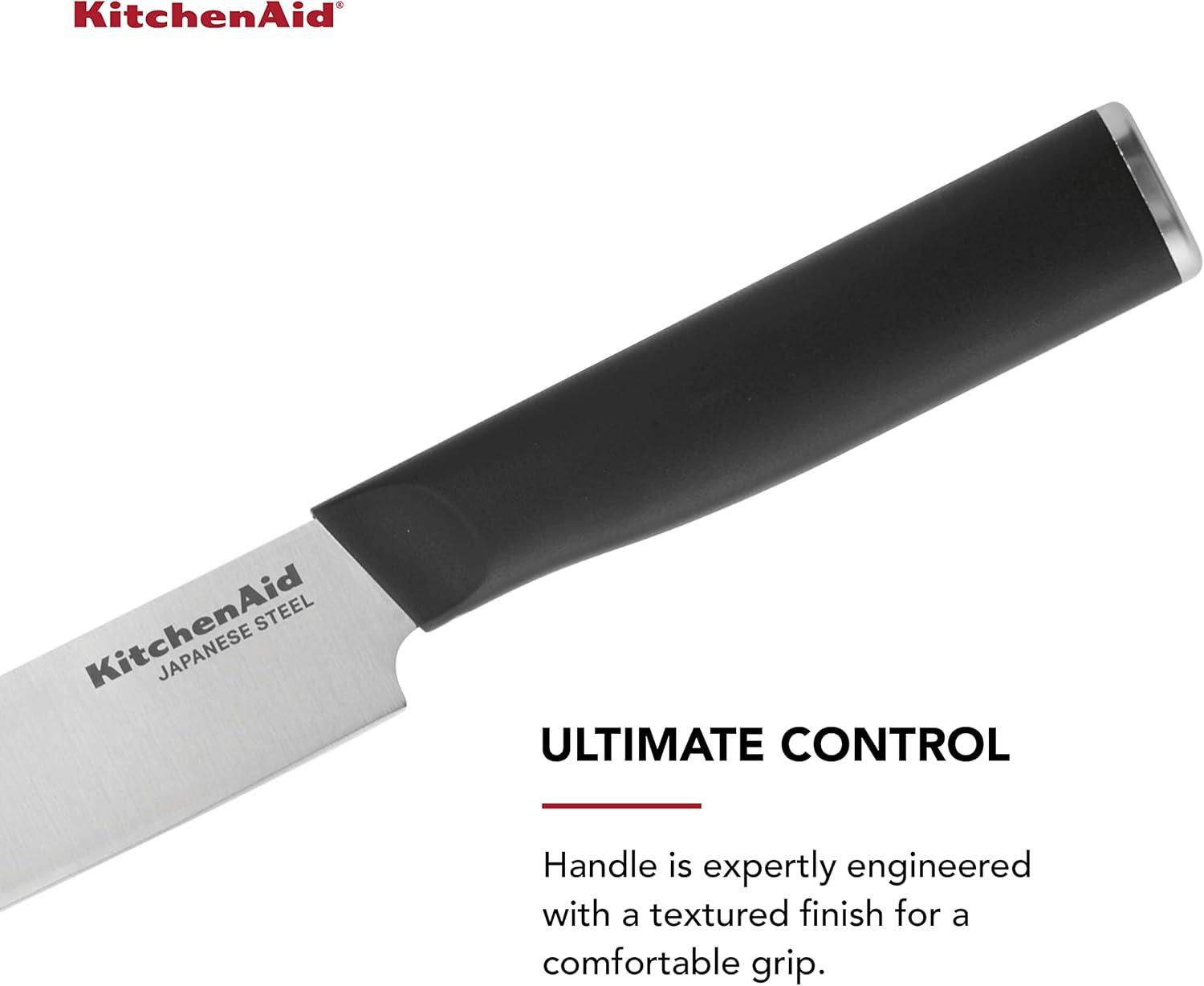 imageKitchenAid Classic Serrated Bread Knife with CustomFit Blade Cover 8inch Sharp Kitchen Knife HighCarbon Japanese Stainless Steel Blade Black8