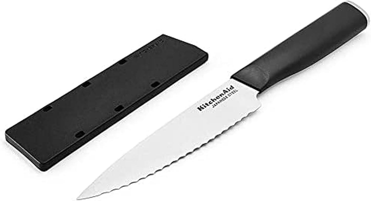 imageKitchenAid Classic Serrated Bread Knife with CustomFit Blade Cover 8inch Sharp Kitchen Knife HighCarbon Japanese Stainless Steel Blade Black8