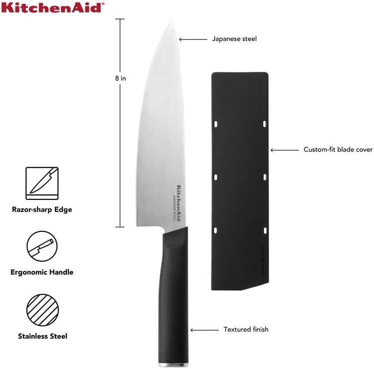 imageKitchenAid Classic Serrated Bread Knife with CustomFit Blade Cover 8inch Sharp Kitchen Knife HighCarbon Japanese Stainless Steel Blade Black8