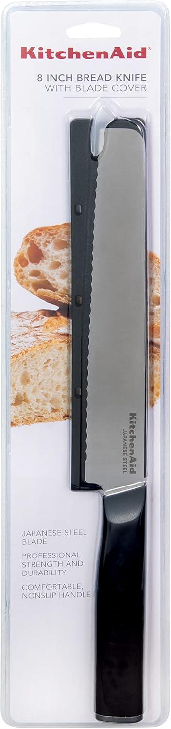 imageKitchenAid Classic Serrated Bread Knife with CustomFit Blade Cover 8inch Sharp Kitchen Knife HighCarbon Japanese Stainless Steel Blade Black8