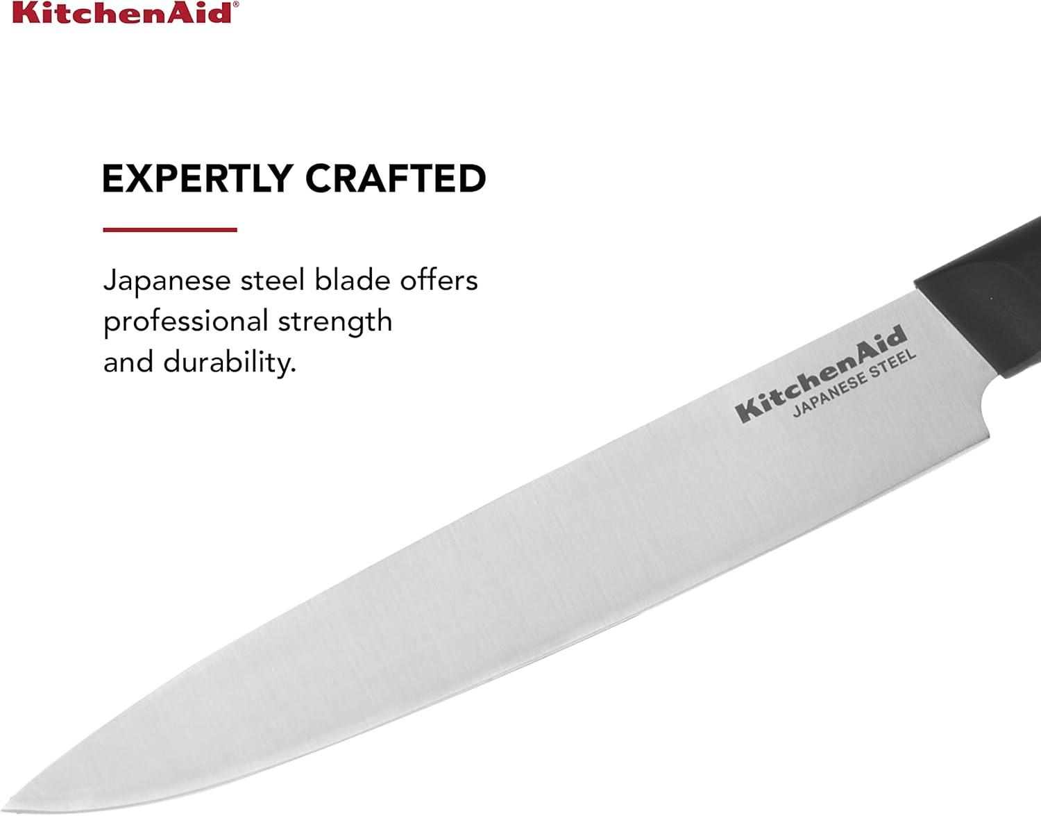 imageKitchenAid Classic Serrated Bread Knife with CustomFit Blade Cover 8inch Sharp Kitchen Knife HighCarbon Japanese Stainless Steel Blade Black8